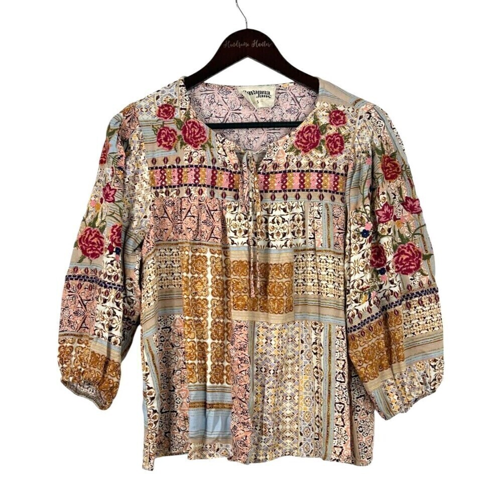 Savanna Jane Women S Floral Embroidered Peasant Top Blouse Boho Chic Cottagecore
